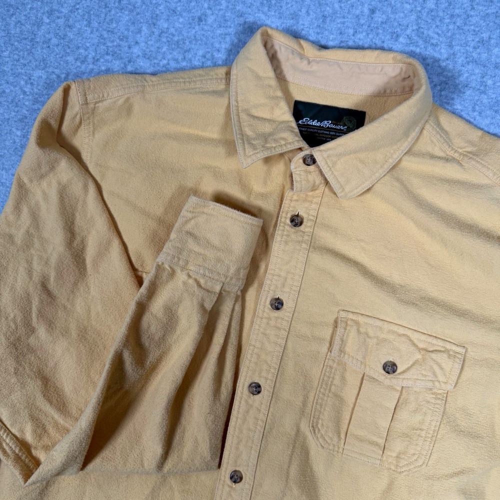 Eddie Bauer Mens Tall XL Beige Yellow Cotton Flannel Button Up Shirt Pockets XLT